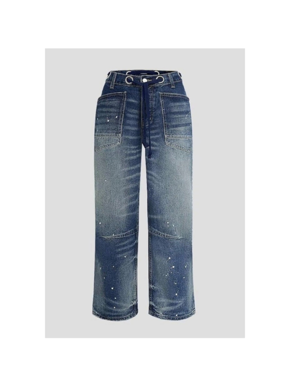 Flamingals Wide Leg Mid Waist Casual Baggy Barrel Jeans Drawstring M FG14/17